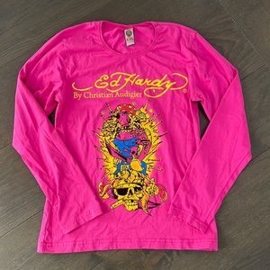 Ed Hardy by Christian Audigier pink long sleeve top
